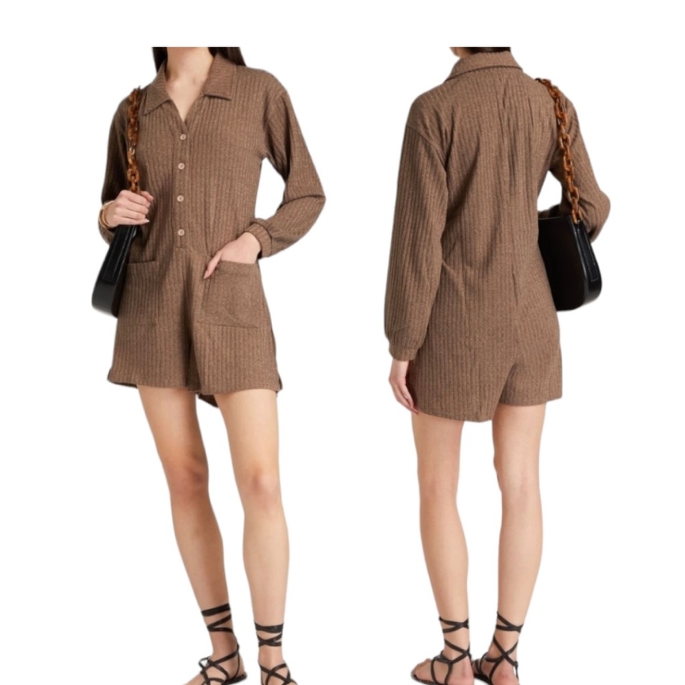 Onia Rib Knit Long Sleeve Romper